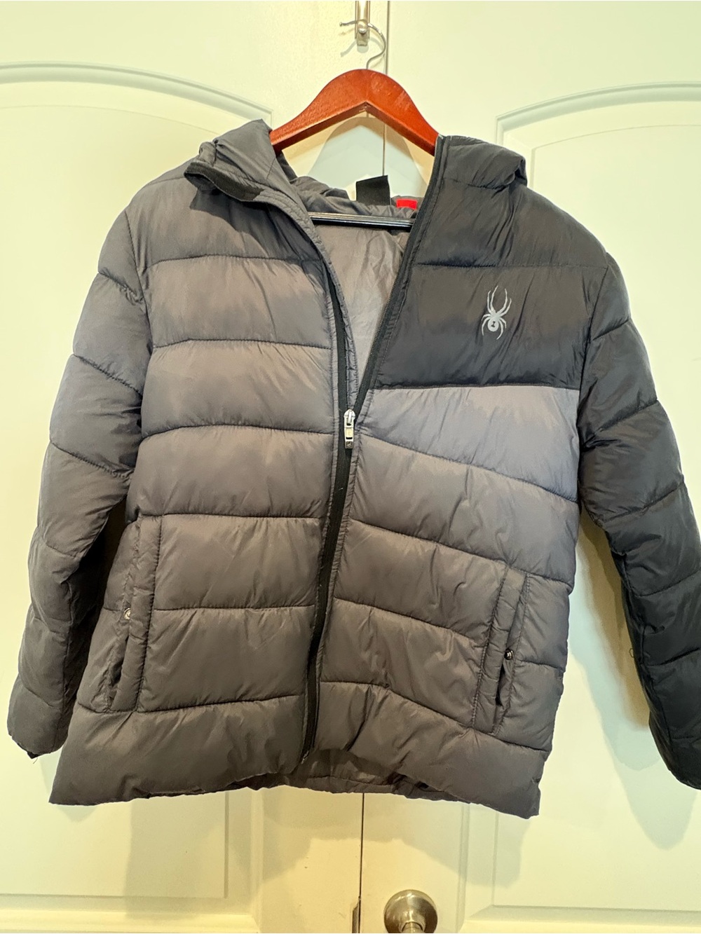 Spyder Kids Gray Two-Tone Puffer Jacket with Hood